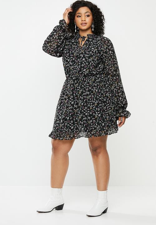 Missguided - Plus floral high neck key hole dress - multi
