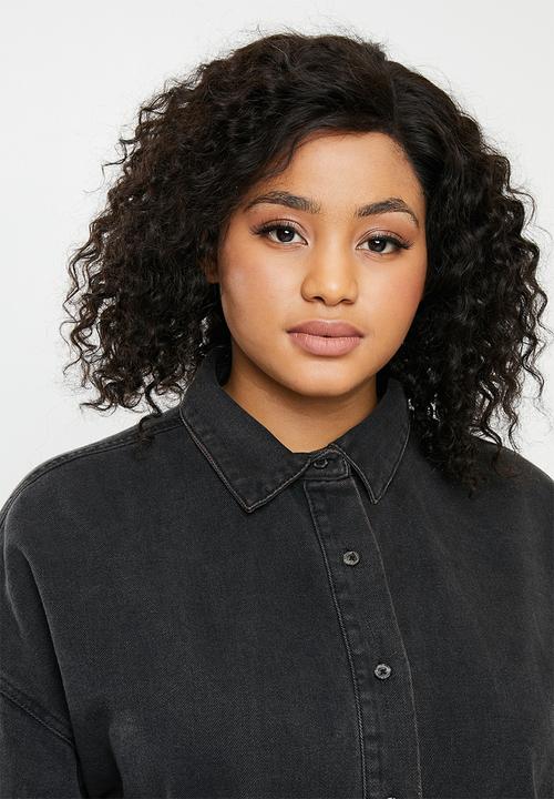 Missguided - Curve oversized fray hem denim dress - black