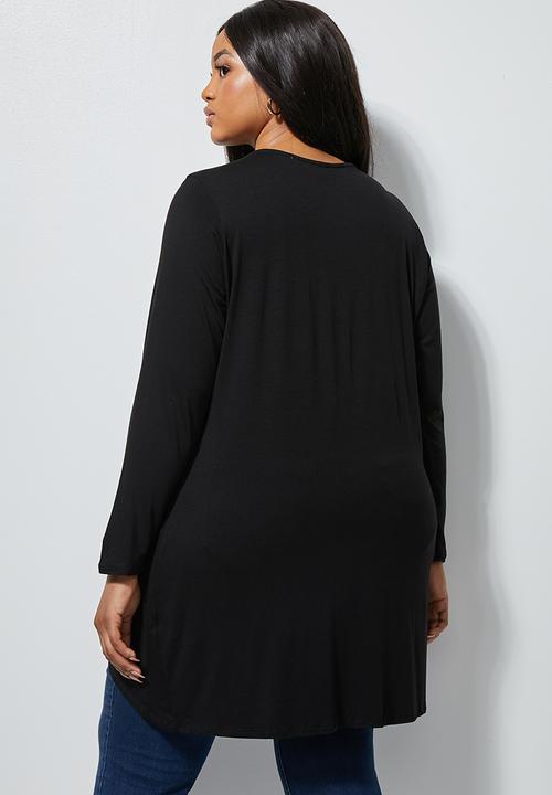 edit Plus - Long sleeve mock wrap top - black