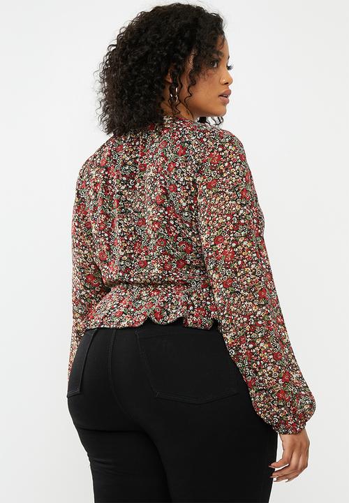Missguided - Floral tie side peplum crop top - multi 