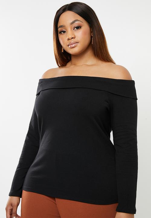 edit Plus - Bardot knit top - black