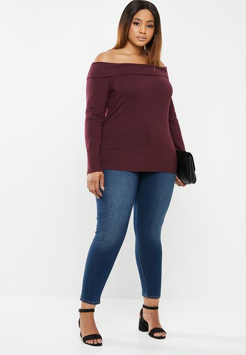 edit Plus - Bardot knit top - burgundy