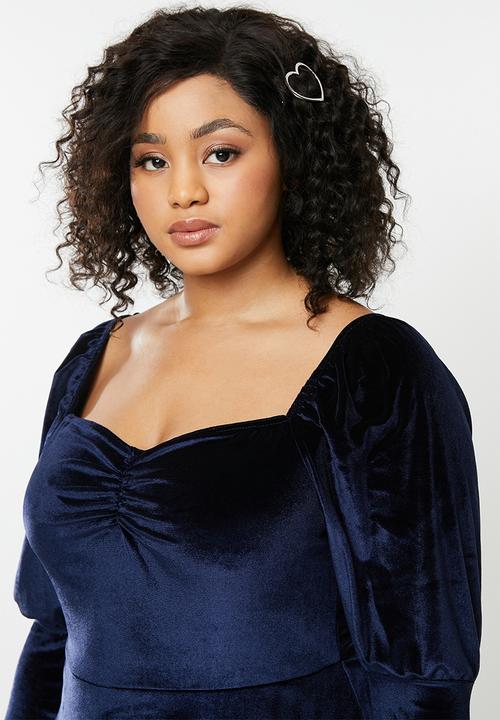 Missguided - Plus size velvet milkmaid skater dress - navy
