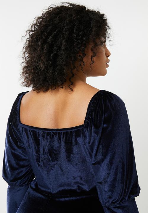 Missguided - Plus size velvet milkmaid skater dress - navy