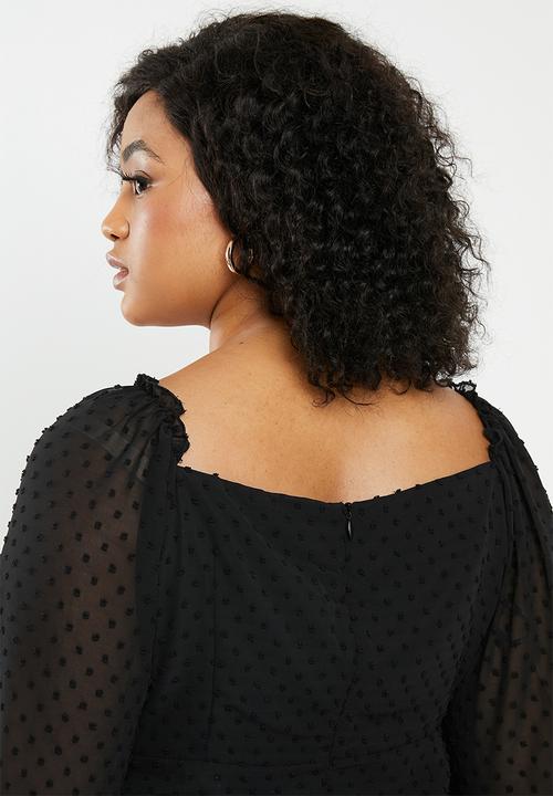 Missguided - Curve dobby milkmaid long sleeve aline dress - black