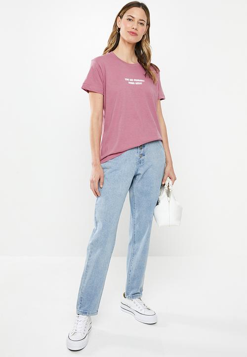 Cotton On - Classic slogan T-shirt doing great - purple
