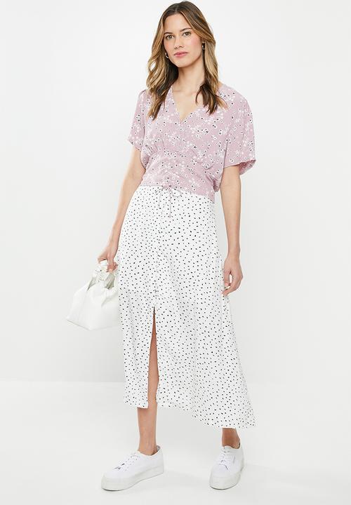 Cotton On - Summer button midi skirt - white & black