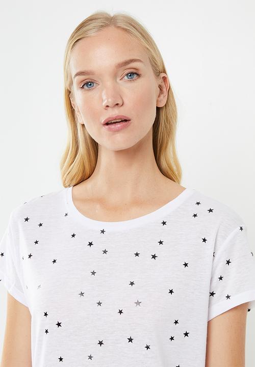 Cotton On - Dreamy sleep T-shirt scattered stars - white & black