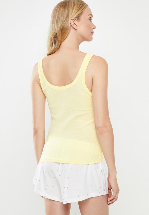 Cotton On - Rib henley sleep tank top - yellow