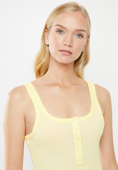 Cotton On - Rib henley sleep tank top - yellow