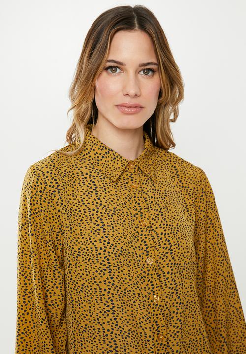 Missguided - Frill cuff shirt dress dalmation -  mustard