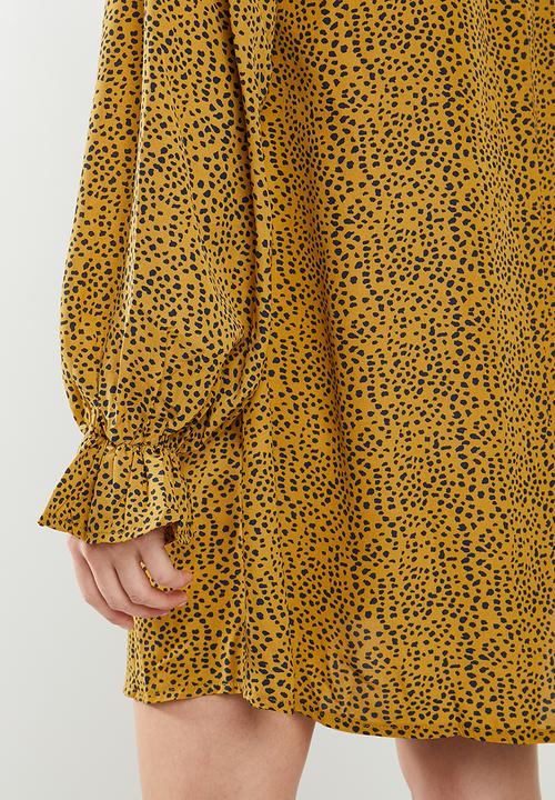 Missguided - Frill cuff shirt dress dalmation -  mustard