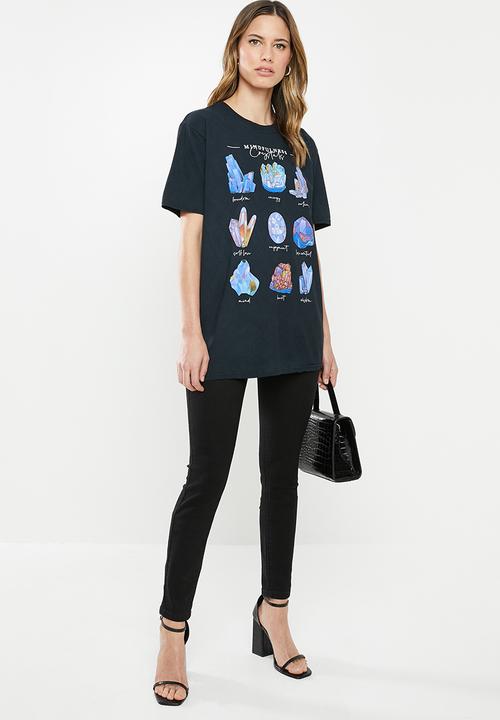 Missguided - Crystals vintage wash oversized graphic T-shirt - black