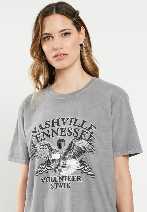 Missguided - Nashville eagle oversized  graphic T-shirt - grey