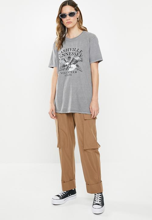 Missguided - Nashville eagle oversized  graphic T-shirt - grey