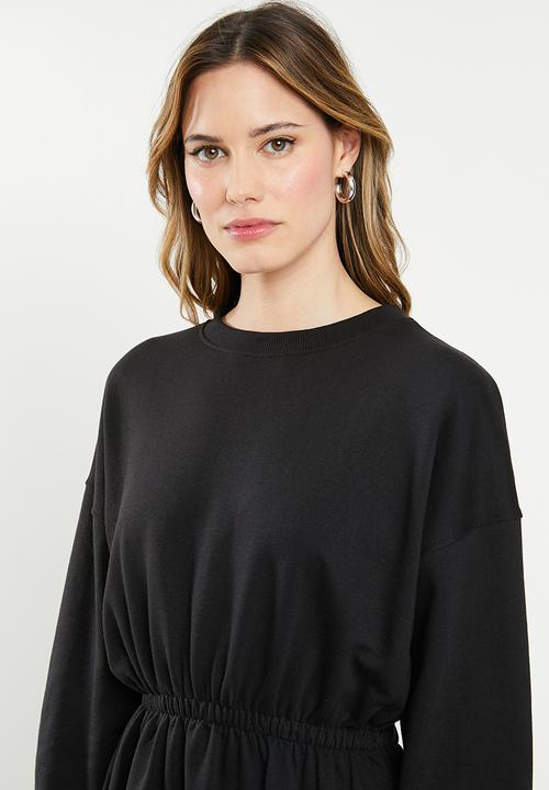 Missguided - Ruched waist and cuff sweater dress - black