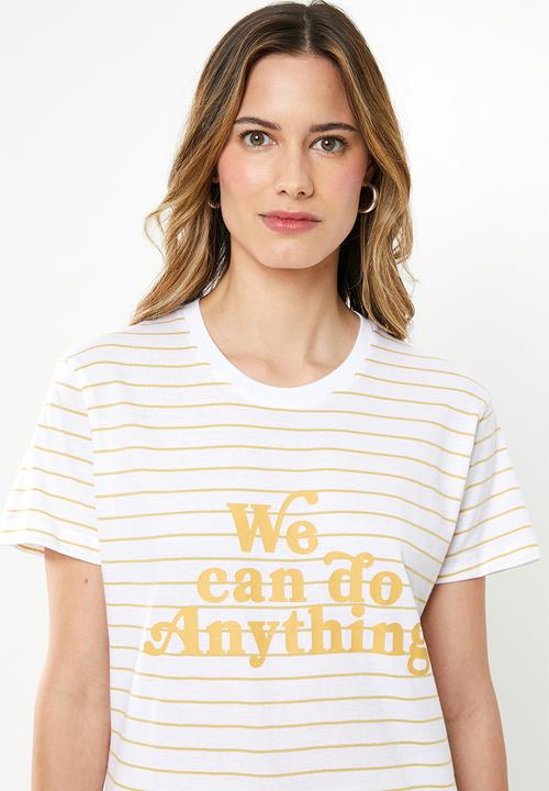 Cotton On - Classic slogan T-shirt we can do anything - white & yellow
