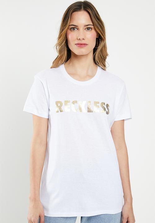 Cotton On - Classic slogan T-shirt reckless - white