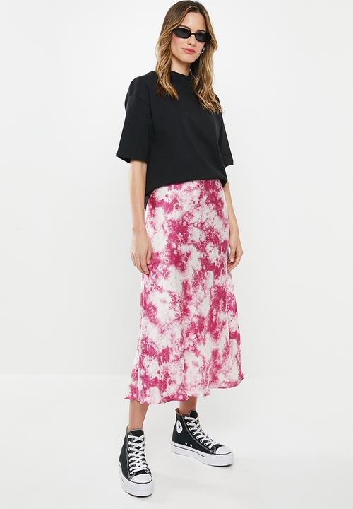 Cotton On - Belle bias midi skirt edith dye - pink & white