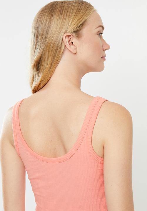 Cotton On - Square front rib tank - coral