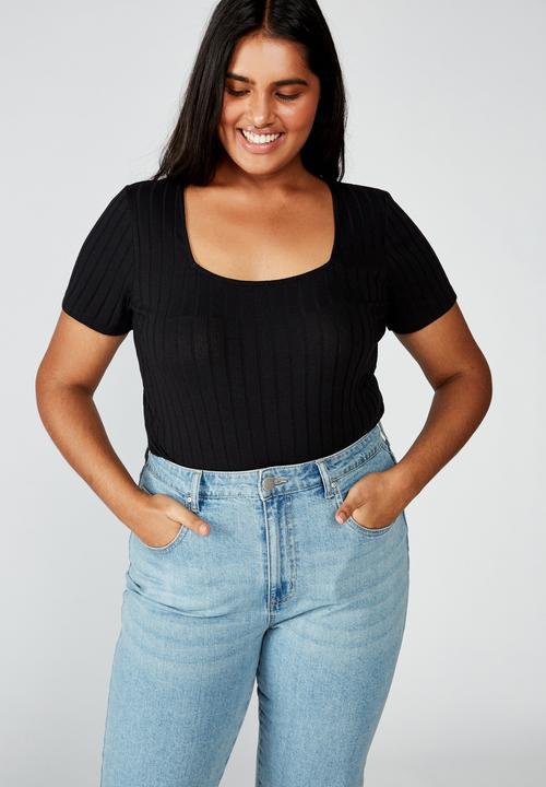 Cotton On - Curve tatum square neck wide rib - black