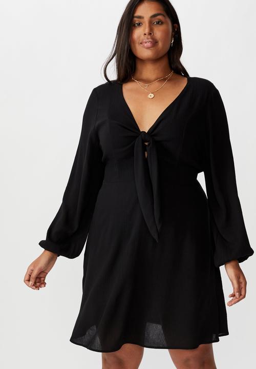 Cotton On - Curve woven alena tie front mini dress - black