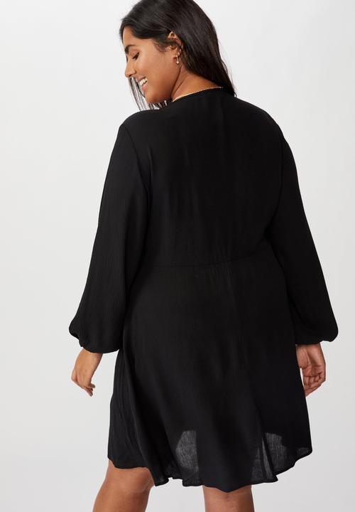 Cotton On - Curve woven alena tie front mini dress - black