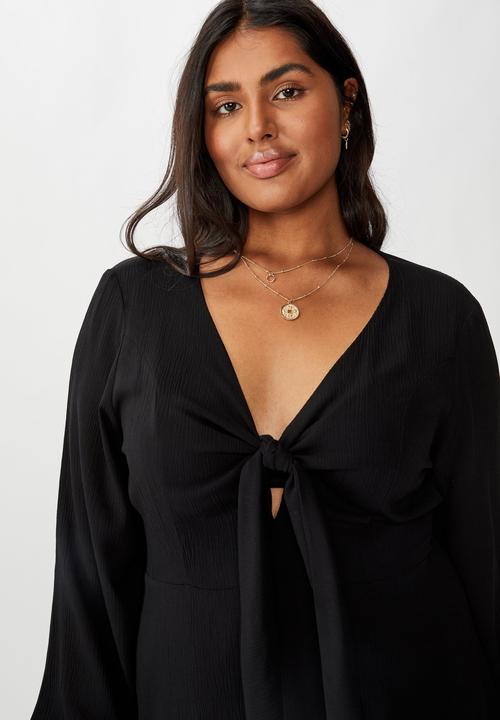 Cotton On - Curve woven alena tie front mini dress - black