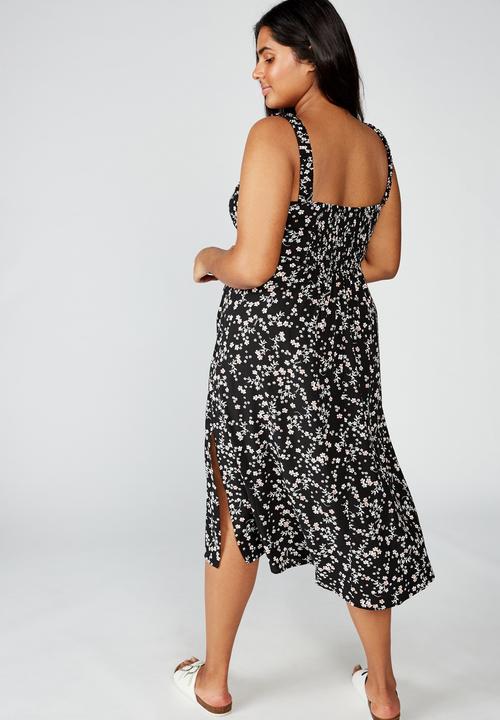 Cotton On - Curve woven melanie midi slip dress millie floral - black & white 