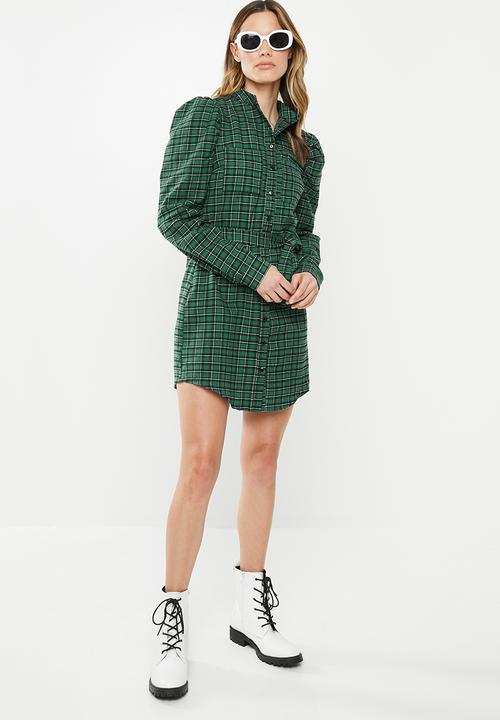 Missguided - Checked belted dress - green & black