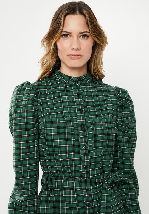 Missguided - Checked belted dress - green & black