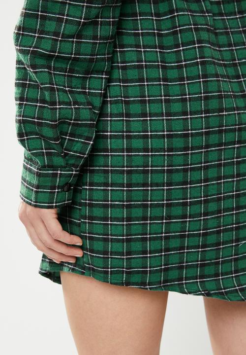 Missguided - Checked belted dress - green & black
