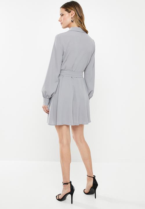 Missguided - Tie belt collar skater dress - grey