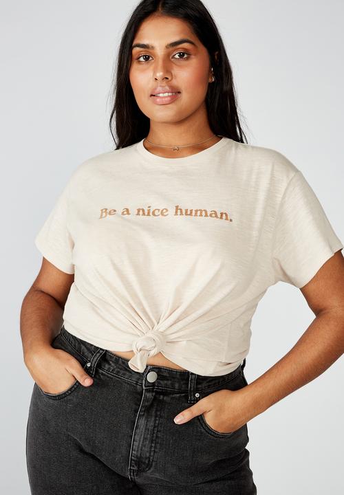 Cotton On - Curve graphic tee be a nice human - grey