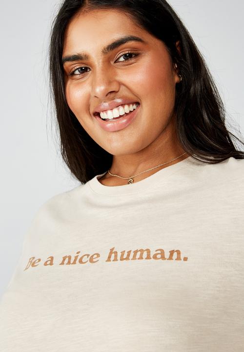 Cotton On - Curve graphic tee be a nice human - grey