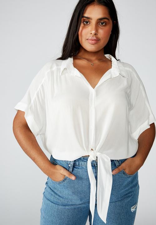Cotton On - Curve epic tie front short sleeve shirt - white