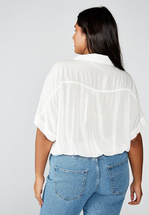 Cotton On - Curve epic tie front short sleeve shirt - white