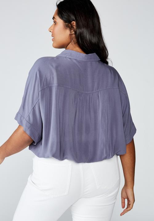 Cotton On - Curve epic tie front short sleeve shirt - purple 