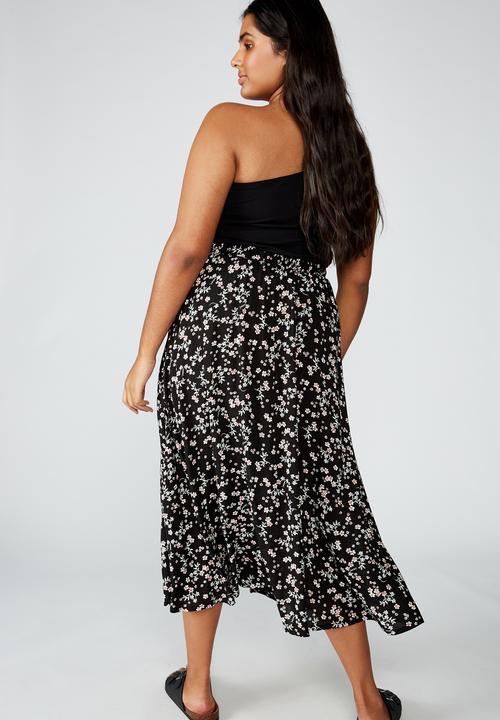 Cotton On - Curve botanical midi skirt millie floral - black & white
