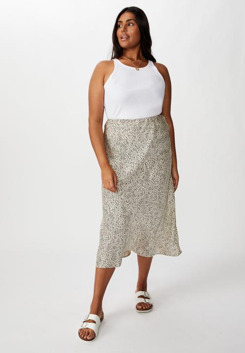 Cotton On - Curve belle midi skirt naalie spot - black & cream