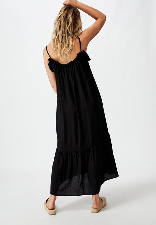 Cotton On - Woven serena straight neck midi dress - black
