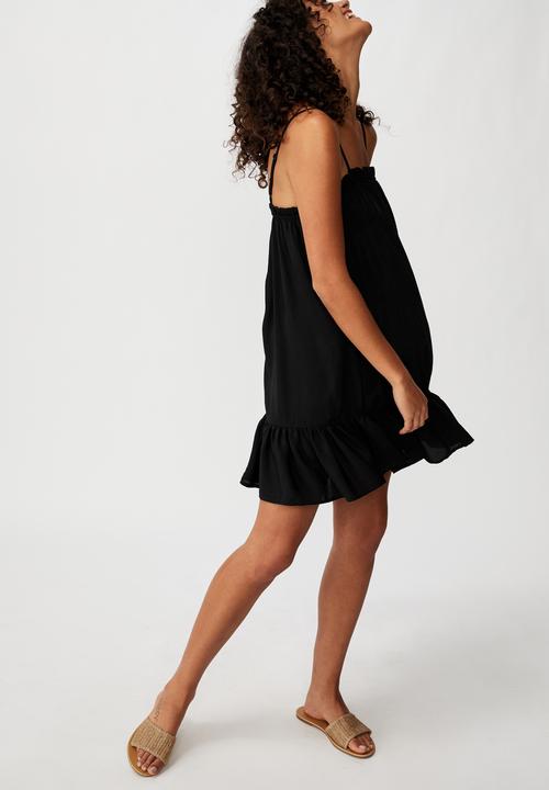 Cotton On - Woven Louise drop hem mini dress - black