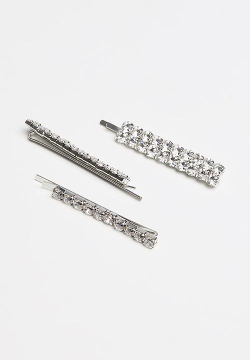 Superbalist - 3 pack diamante hair slide set - silver