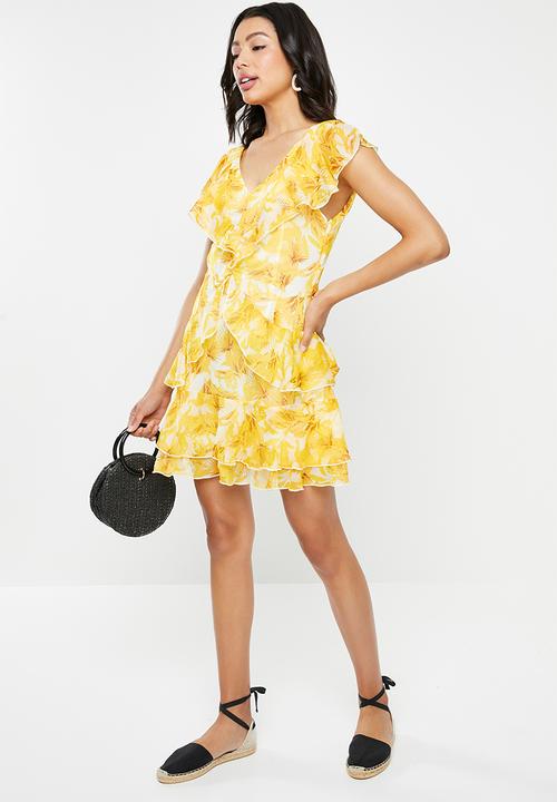 Cotton On - Woven paris ruffle mini dress - yellow & white