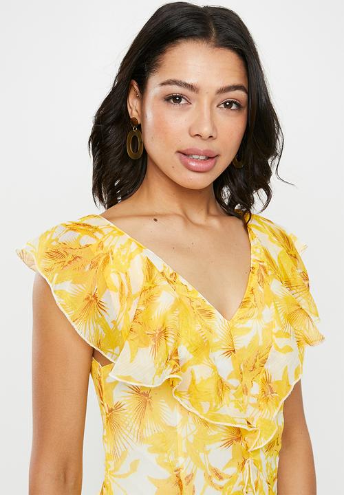 Cotton On - Woven paris ruffle mini dress - yellow & white