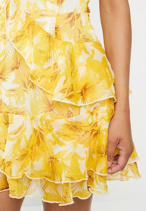 Cotton On - Woven paris ruffle mini dress - yellow & white
