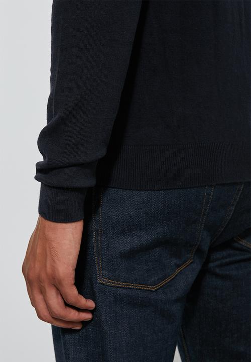 Superbalist - Ribbed shoulders v-neck knit - navy