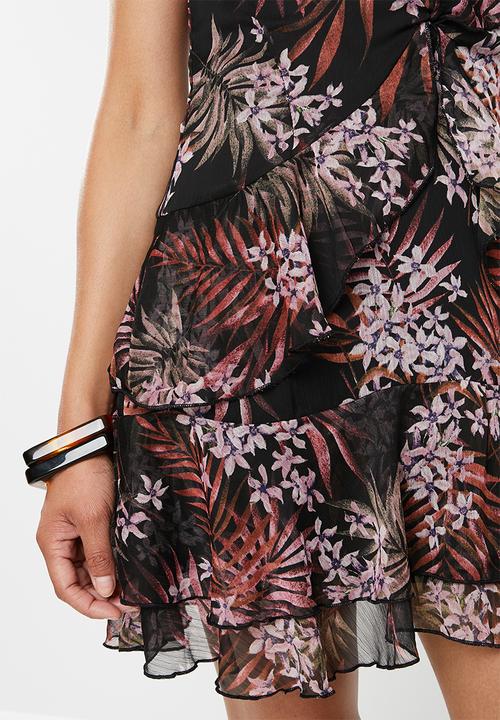 Cotton On - Woven paris ruffle mini dress - black & pink