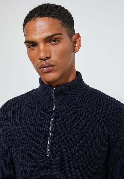 Superbalist - Quarter zip pullover chunky ribbed knit - navy