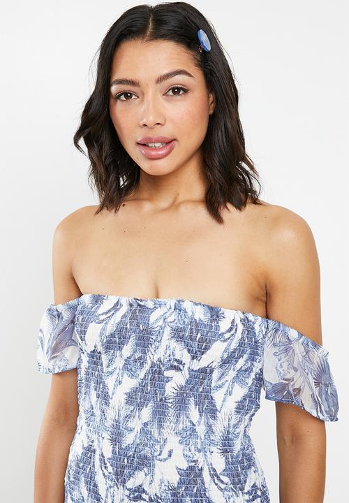 Cotton On - Woven pia shirred mini dress -  blue & white